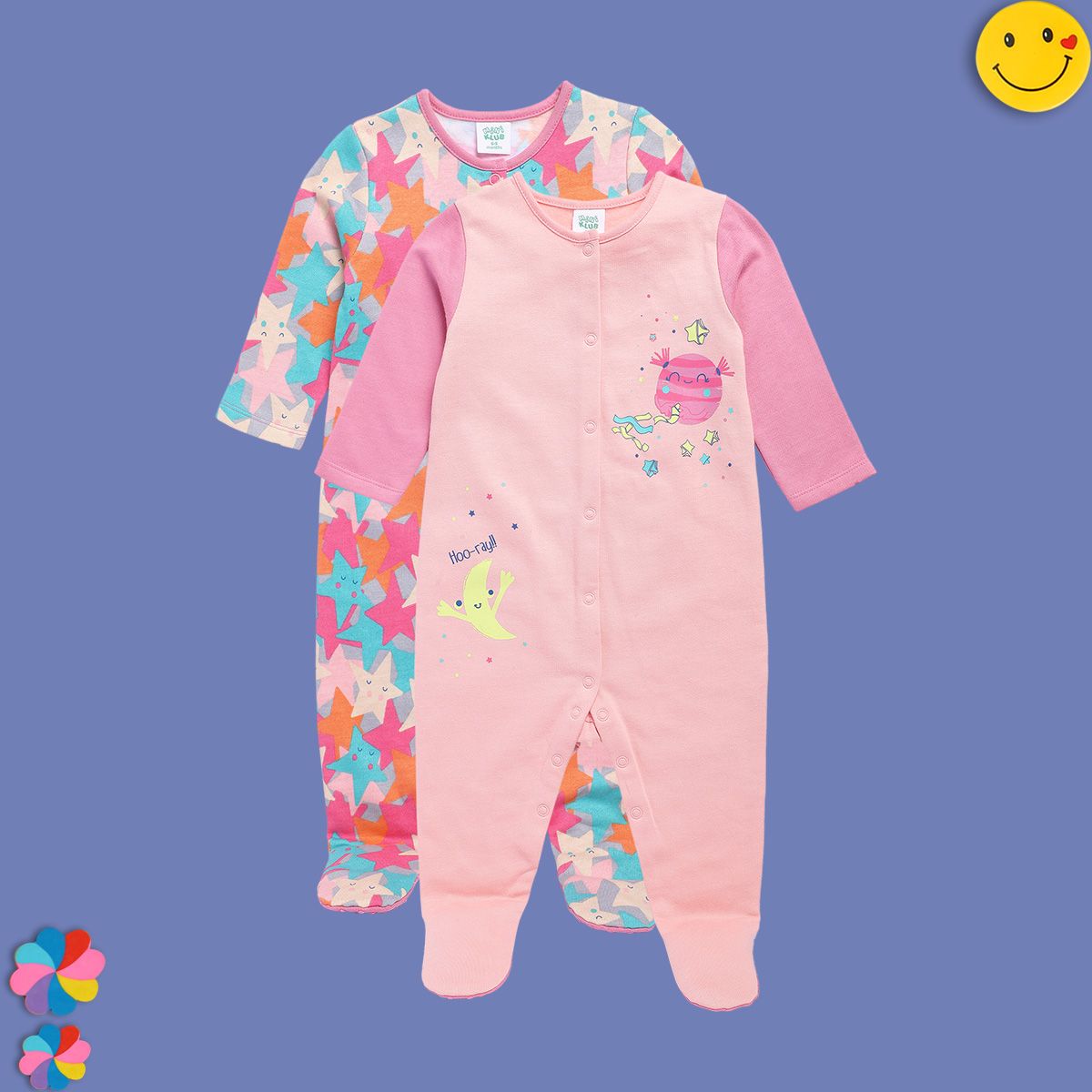 Girls Multicolor Pack Of 2 Sleep Suit