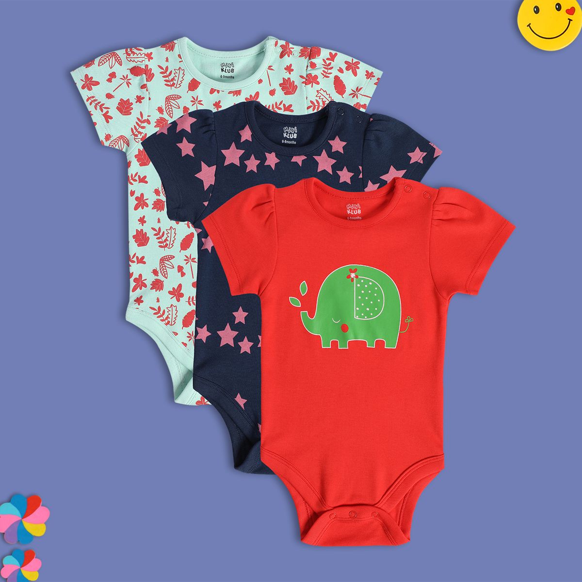 Girls Multicolor Pack Of 3 Body Suit