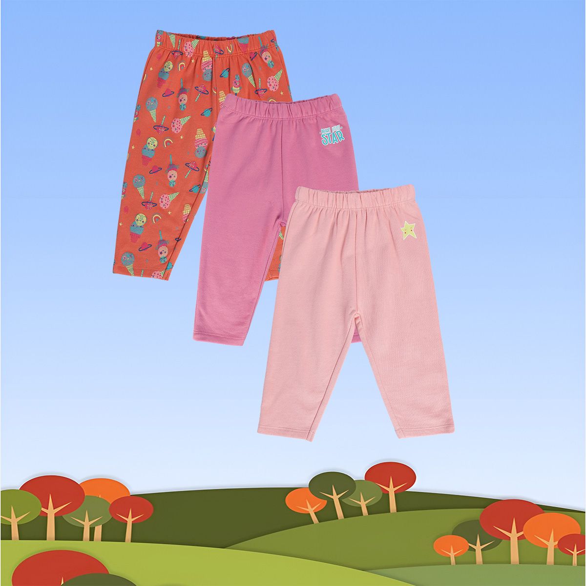 Girls Multicolor Pack Of 3 Legging