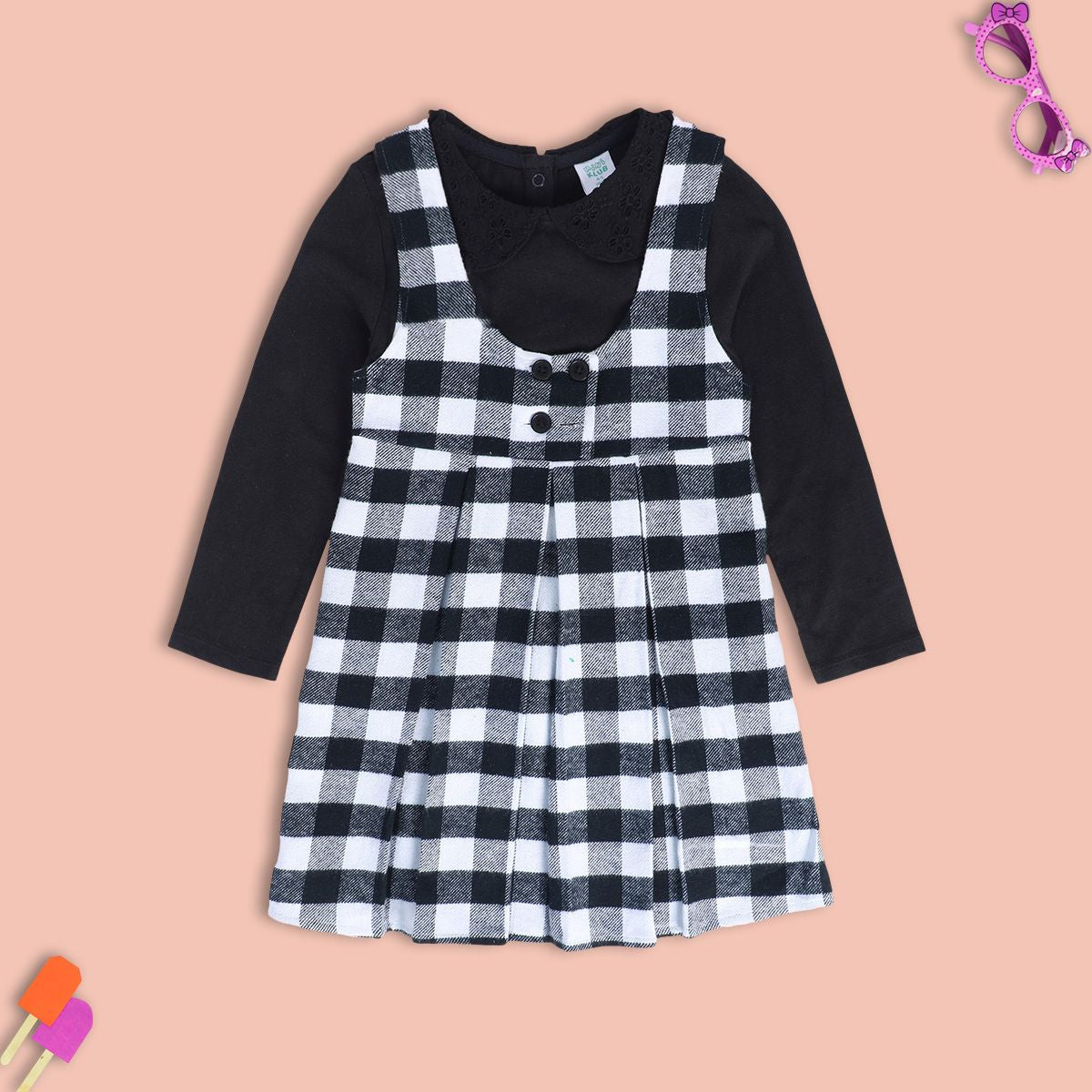 Girls Multicolor Pack Of 2 Pinny Set