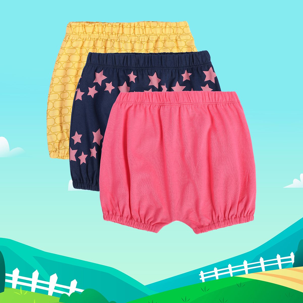 Girls Multicolor Pack Of 3 Shorts