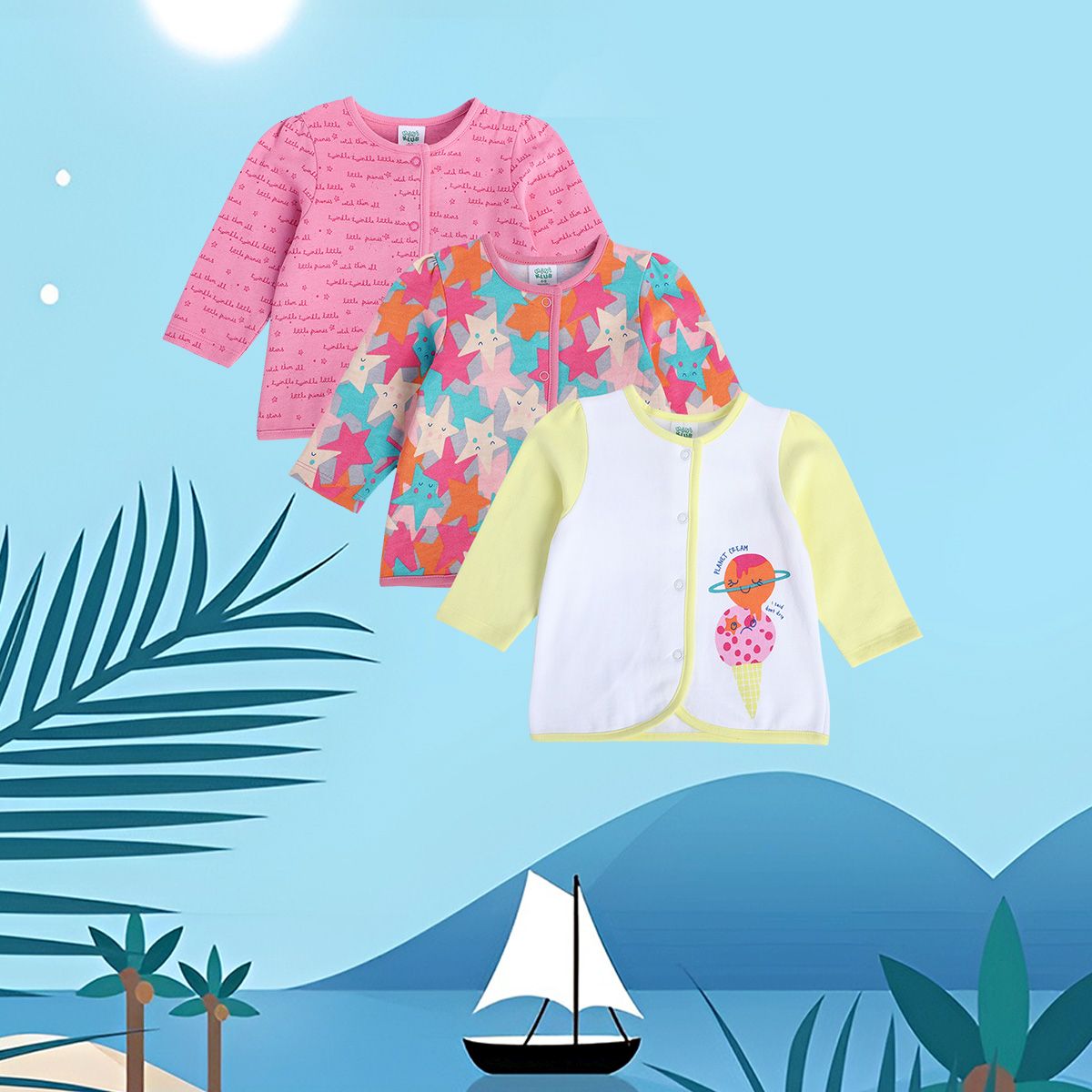 Girls Multicolor Pack Of 3 Front Open Vest