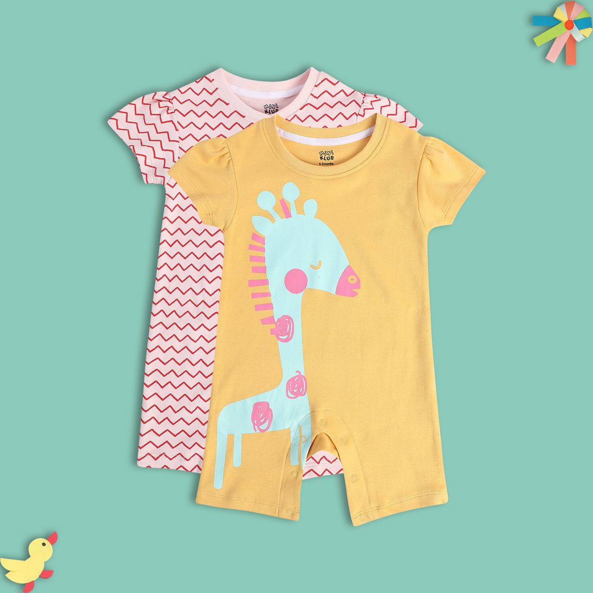 Girls Multicolor Pack Of 2 Romper