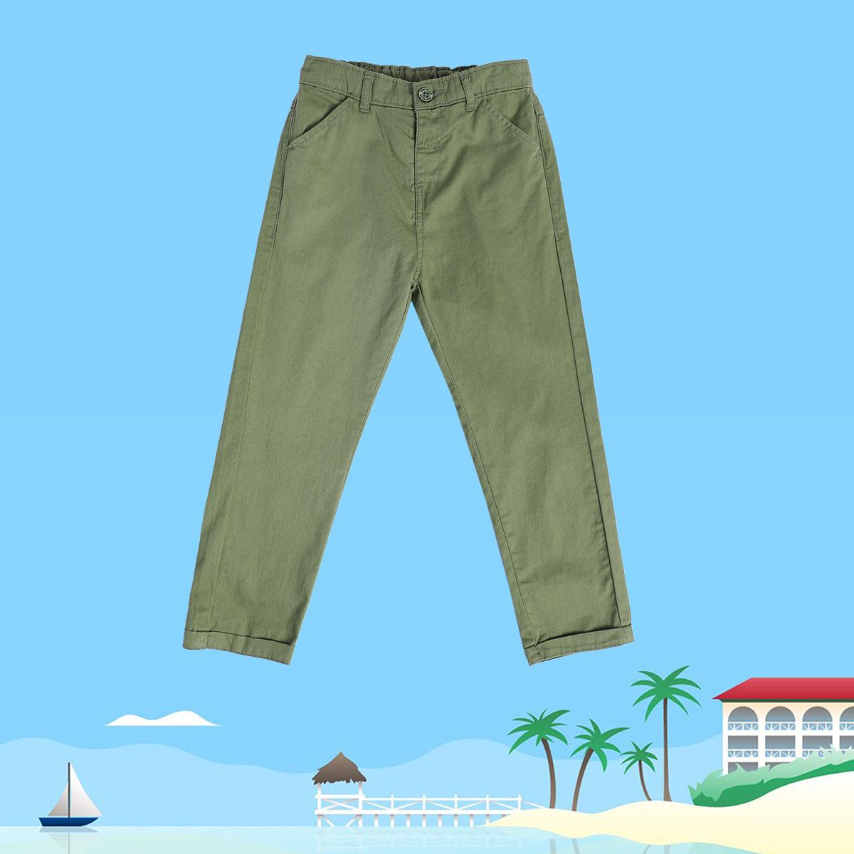Boys Green Woven Pant
