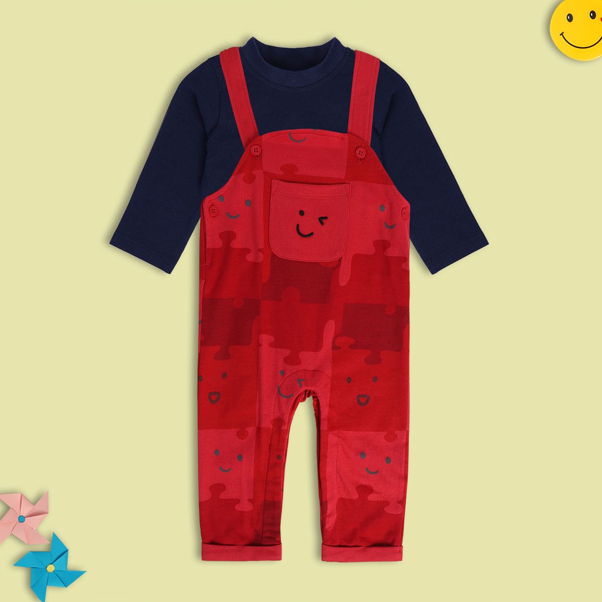 Boys Multicolor Pack Of 2 Dungaree Set