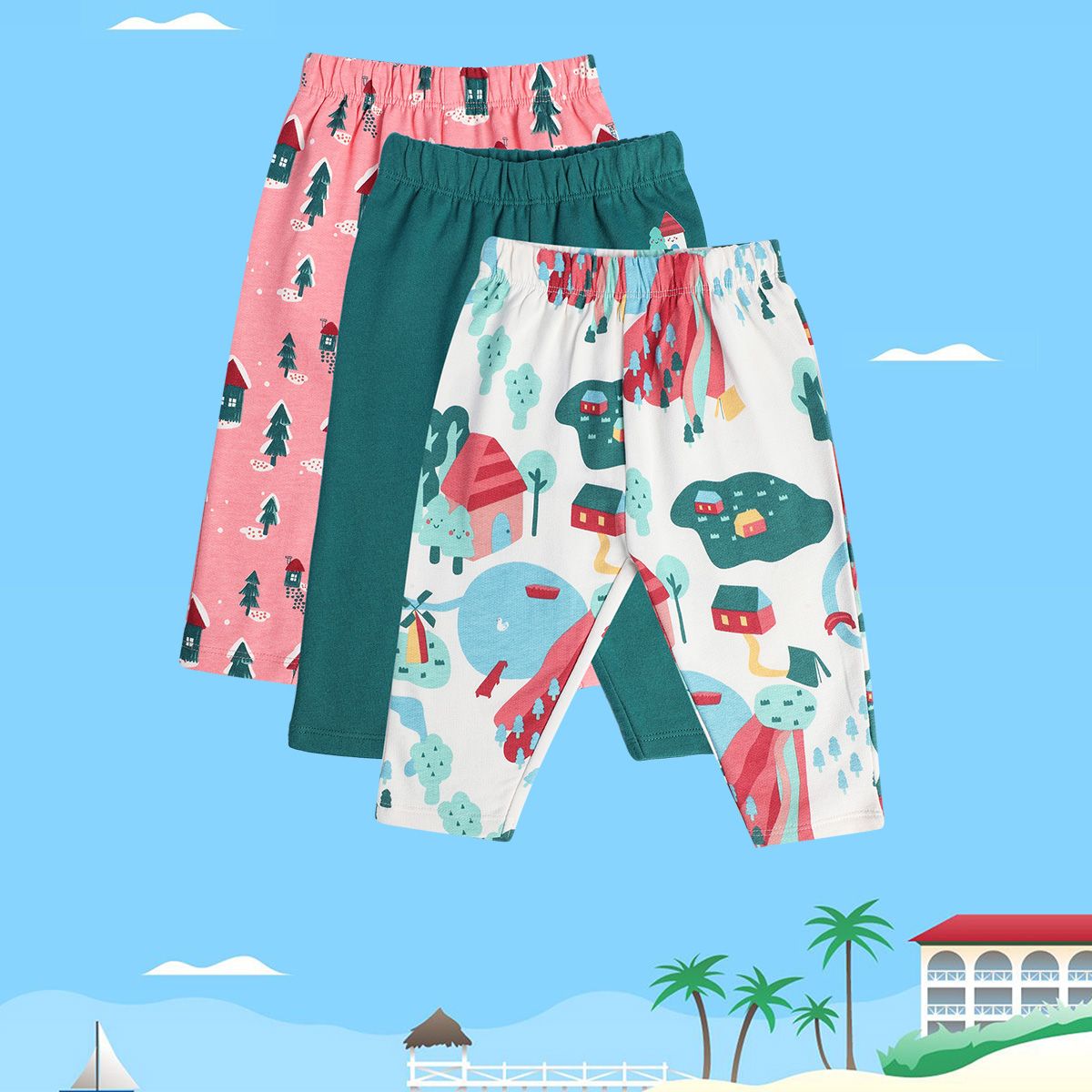 Girls Multicolor Pack Of 3 Knit Bottom