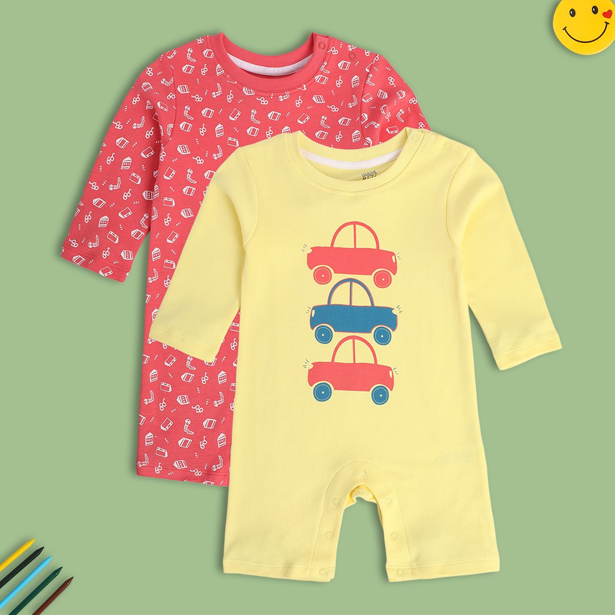 Boys Multicolor Pack Of 2 Romper