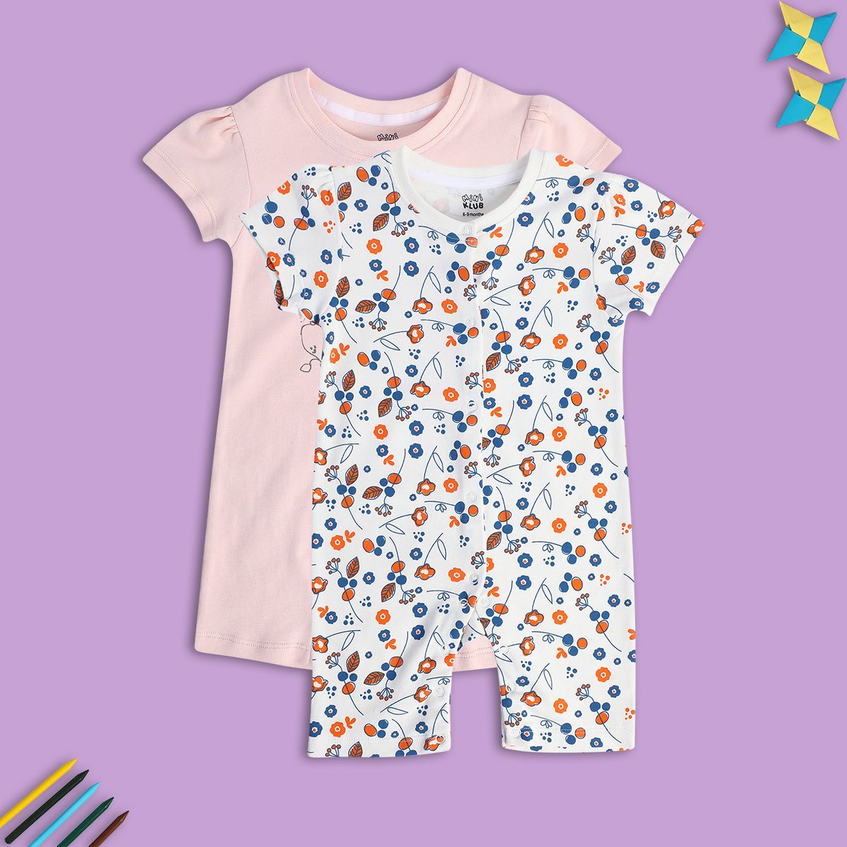 Girls Multicolor Pack Of 2 Romper