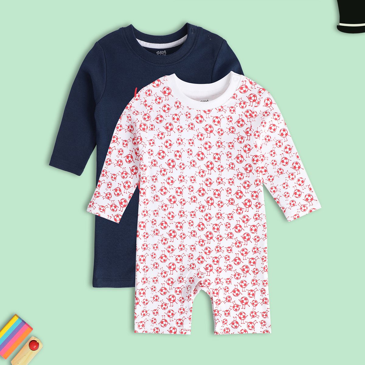 Boys Multicolor Pack Of 2 Romper