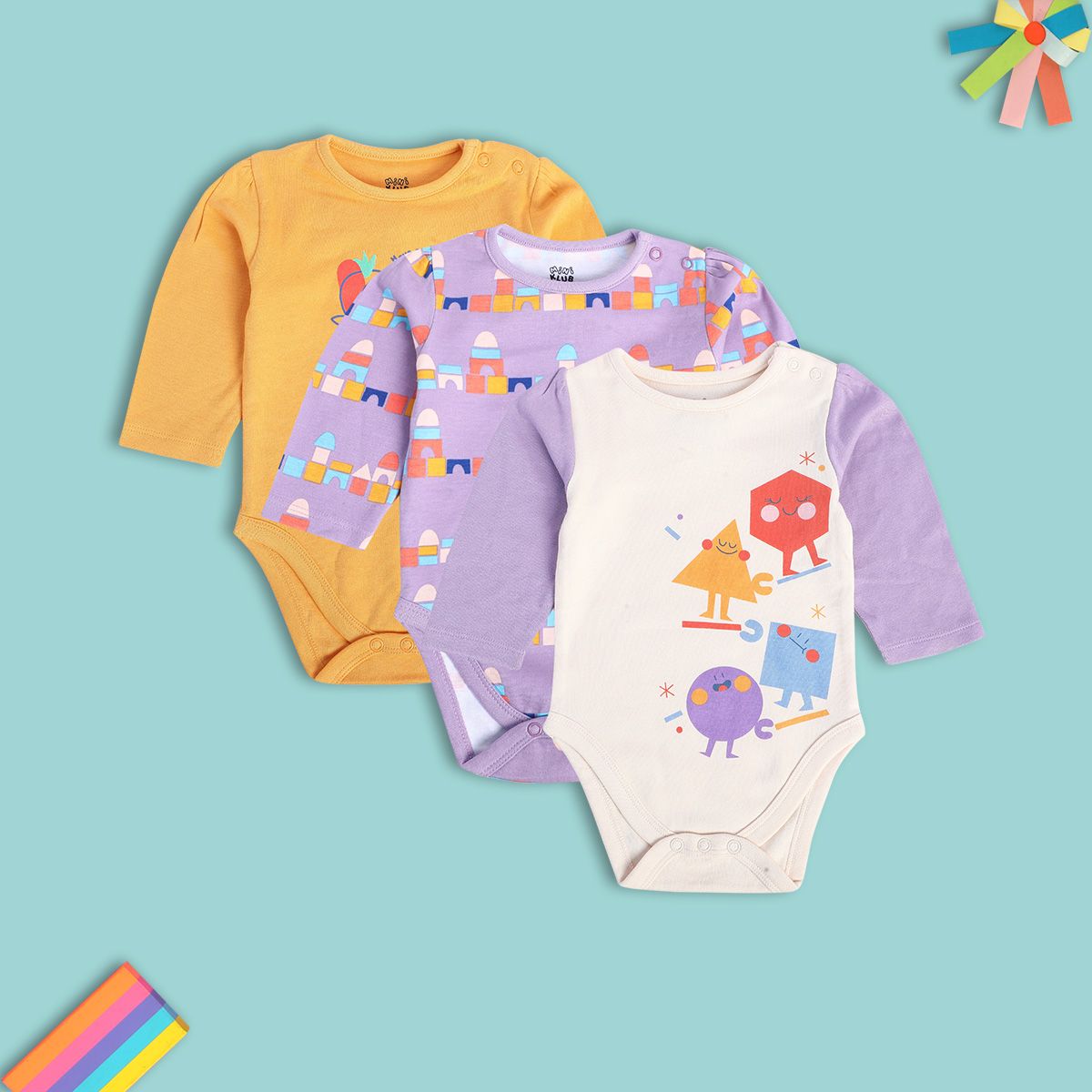 Girls Multicolor Pack Of 3 Body Suit