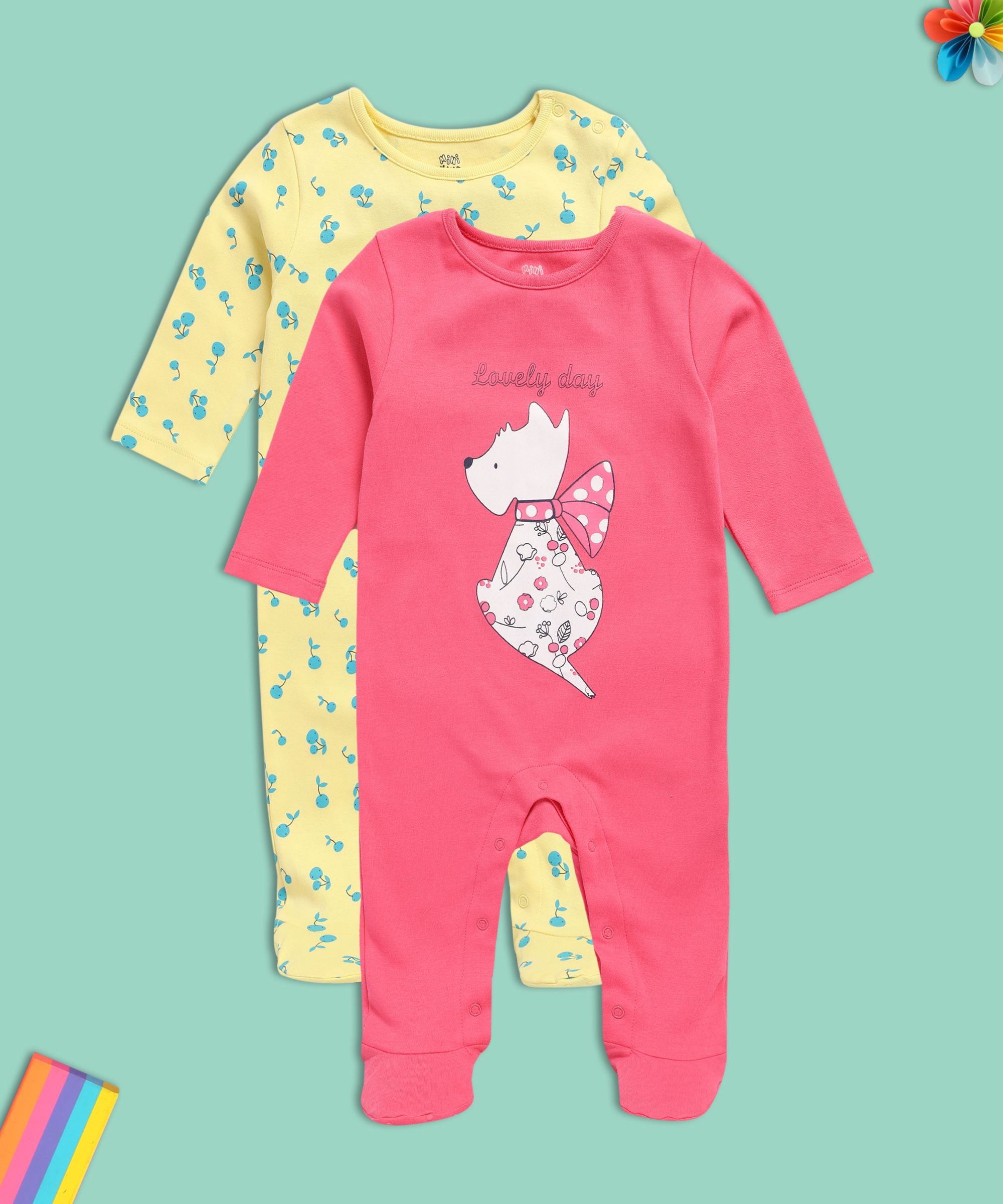 Girls Multicolor Pack Of 2 Sleep Suit