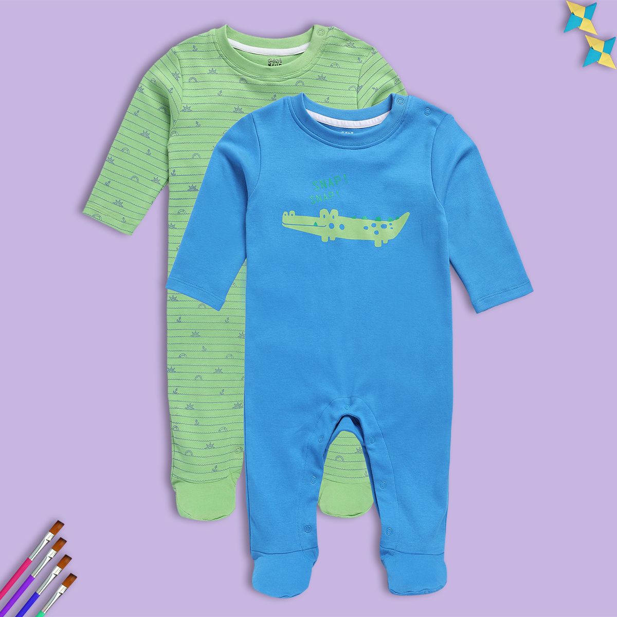 Boys Multicolor Pack Of 2 Sleep Suit
