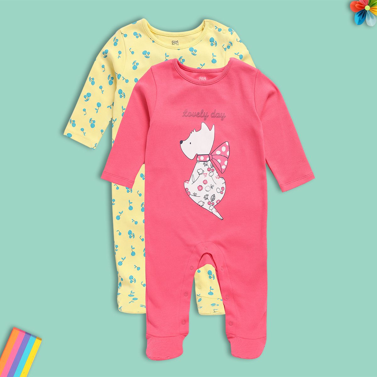 Girls Multicolor Pack Of 2 Sleep Suit