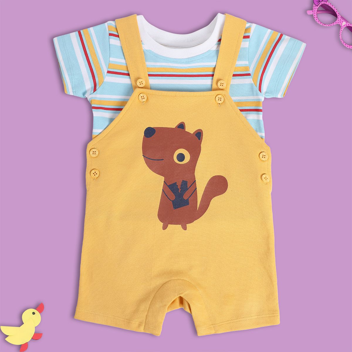 Boys Yellow Pack Of 2 Dungaree Set