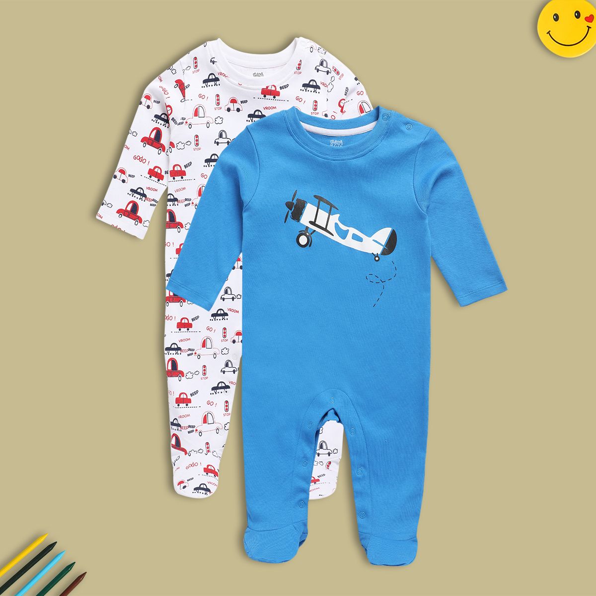Boys Multicolor Pack Of 2 Sleep Suit