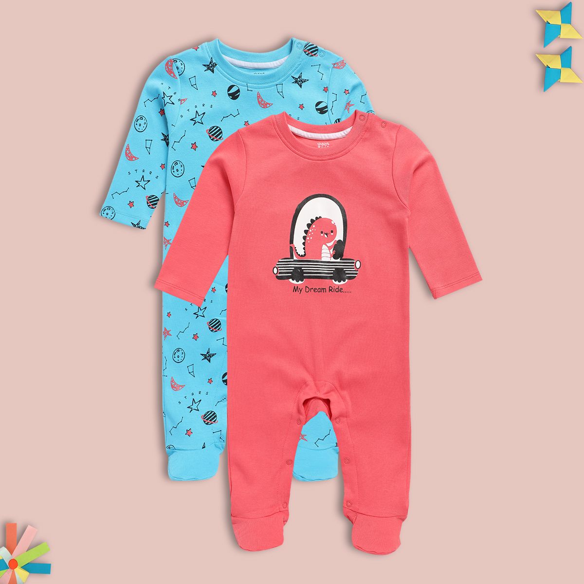 Boys Multicolor Pack Of 2 Sleep Suit