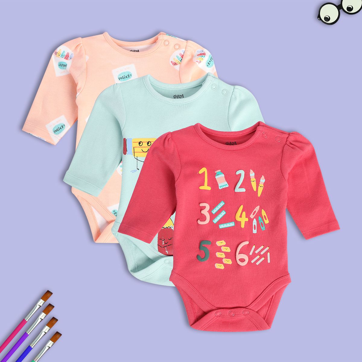 Girls Multicolor Pack Of 3 Body Suit
