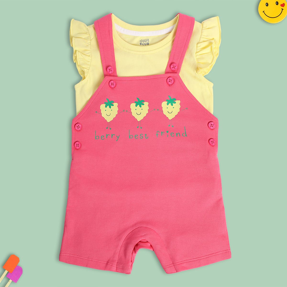 Girls Multicolor Pack Of 2 Dungaree Set