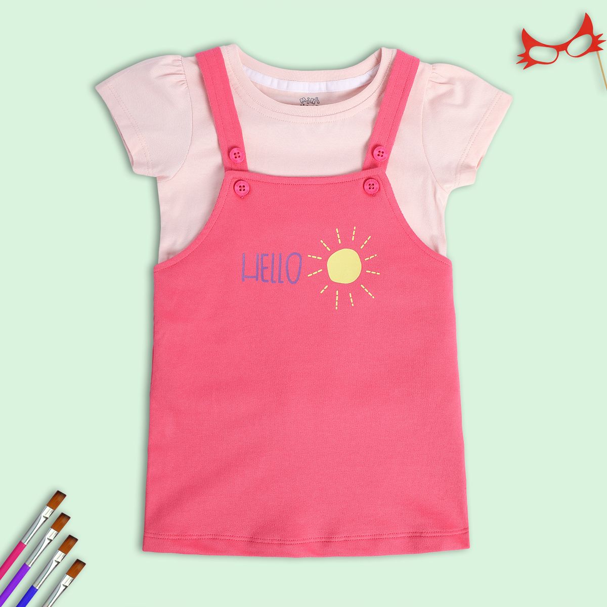 Girls Pink Pack Of 2 Pinny Set