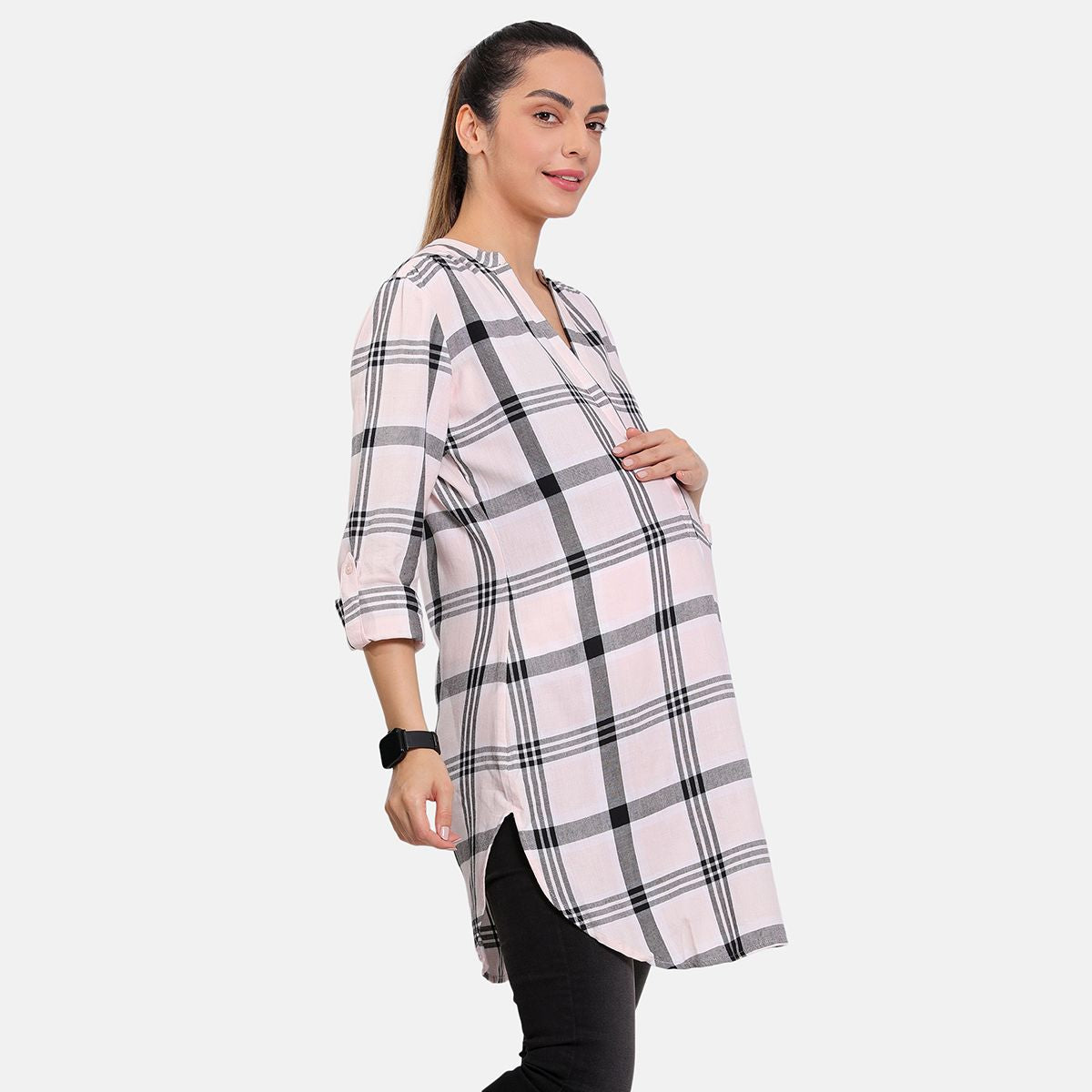 Multi Vee Neck 3/4 Sleeve Nursing Woven Top