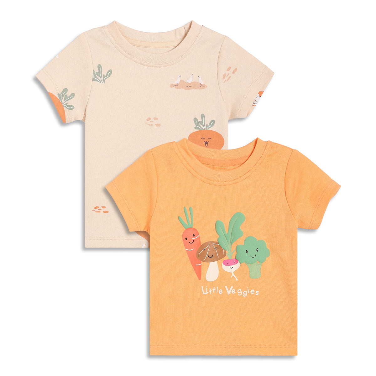 Baby Veggie Print T-Shirts Pack of 2, Peach and Cream – MiniKlub.in