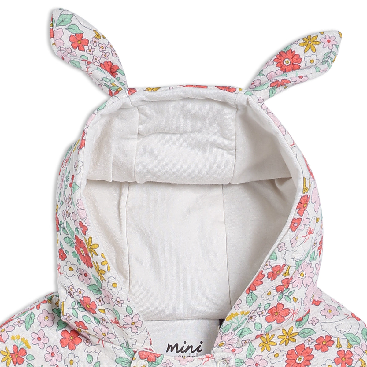 Baby Girls Floral Printed Hooded Pramsuit, Multicolour