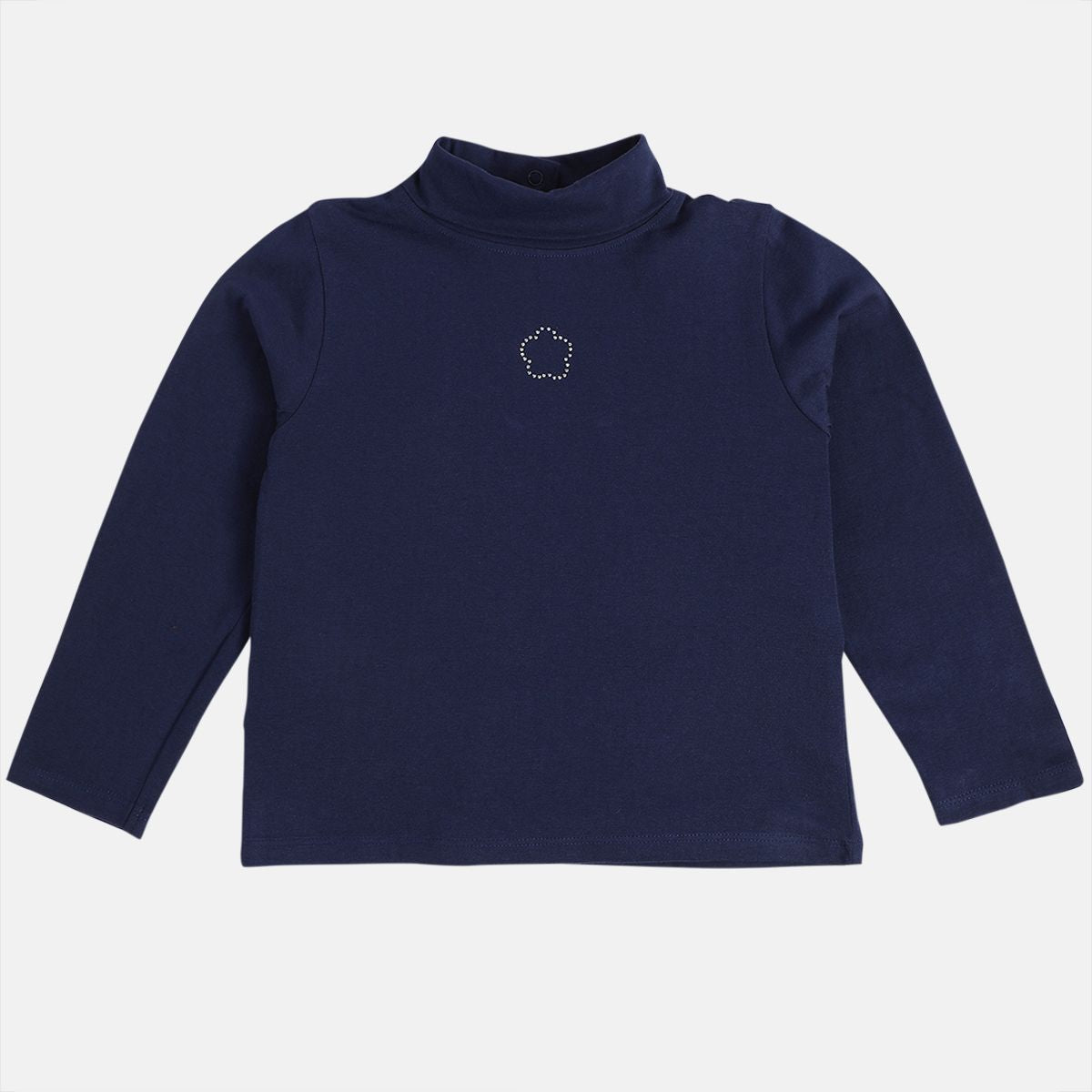 Girls Cotton Full Sleeves Self design Pinny Set - White & Dark blue