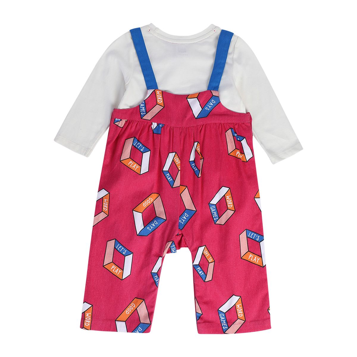 Girls Pink Pack Of 2 Dungaree Set