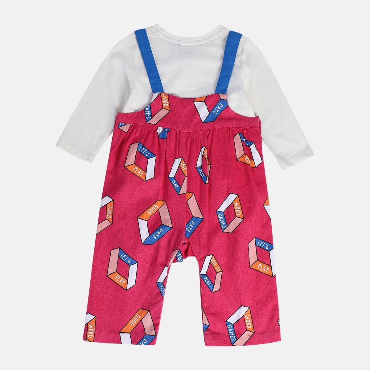 Girls Pink Pack Of 2 Dungaree Set