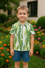 Boys White/Green Short Sleeve Polo