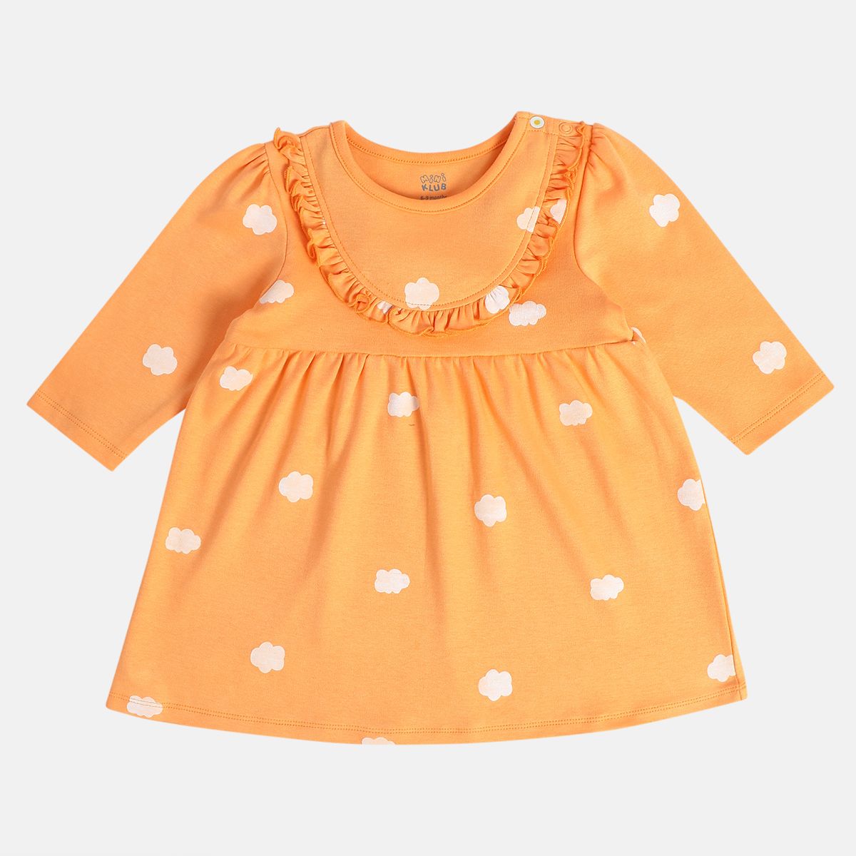 Girls Minklub Cotton Pack Of 2 Full Sleeves Checks & Clouds Printed Dress - Pink & Orange