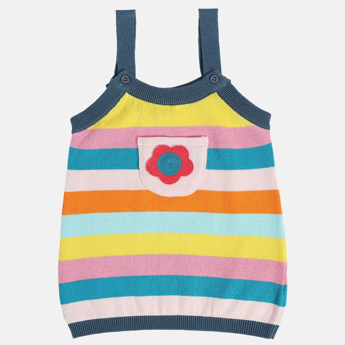 Girls Cotton Full Sleeves Striped Pinny Set - Pink & Blue