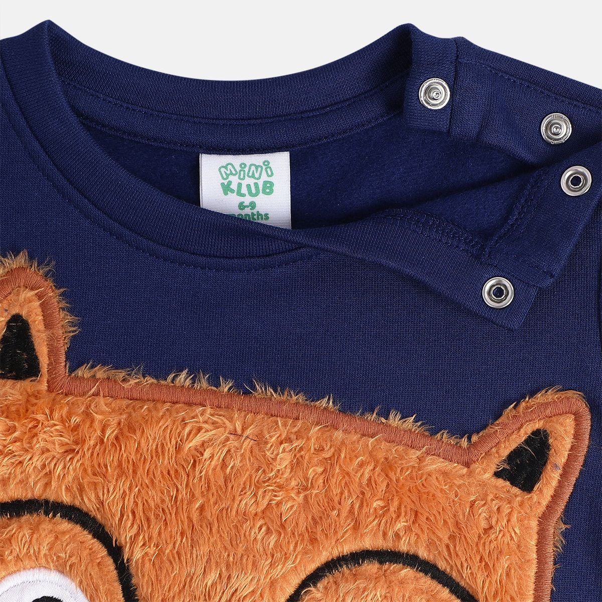 Boys Cotton Full Sleeves Animal Embroidered Sweatshirt - Navy Blue