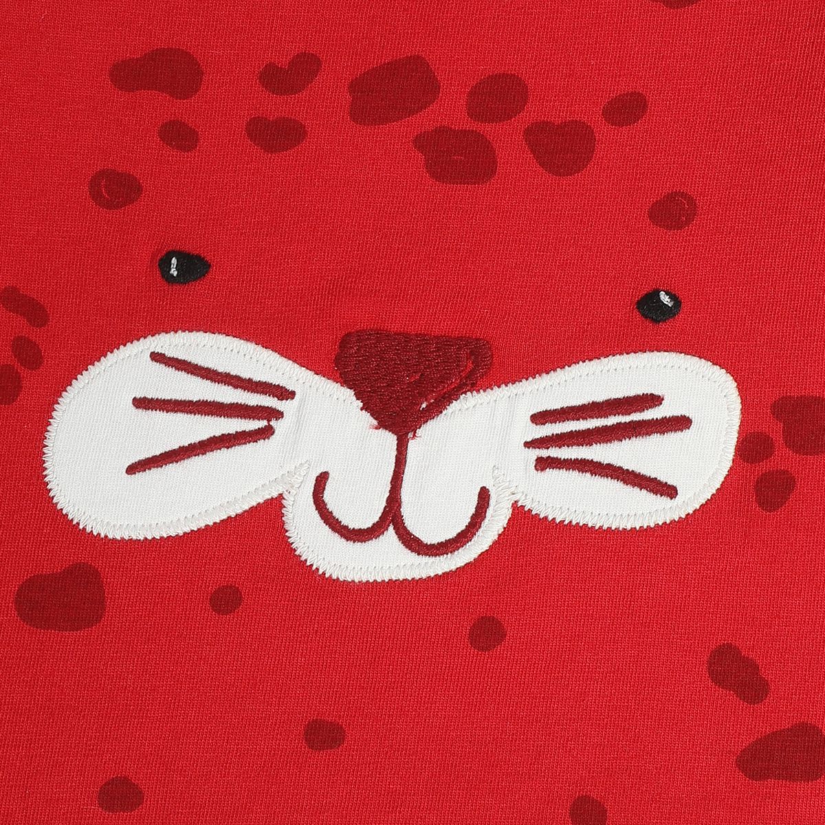 Boys Cotton Full Sleeves Animal Embroidered Tee - Red