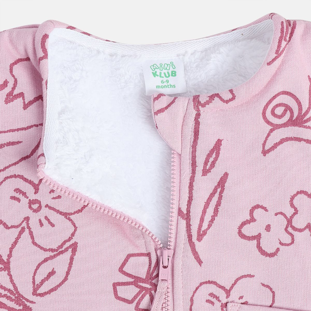 Girls Cotton Full Sleeves Floral Printed Jacket - Pink