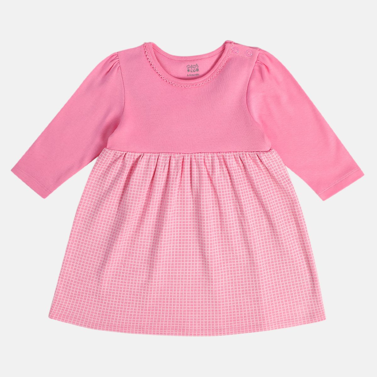 Girls Minklub Cotton Pack Of 2 Full Sleeves Checks & Clouds Printed Dress - Pink & Orange