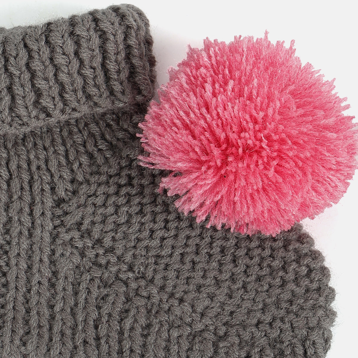 Unisex Knitted Booties with Pink Pom-Pom  – Grey