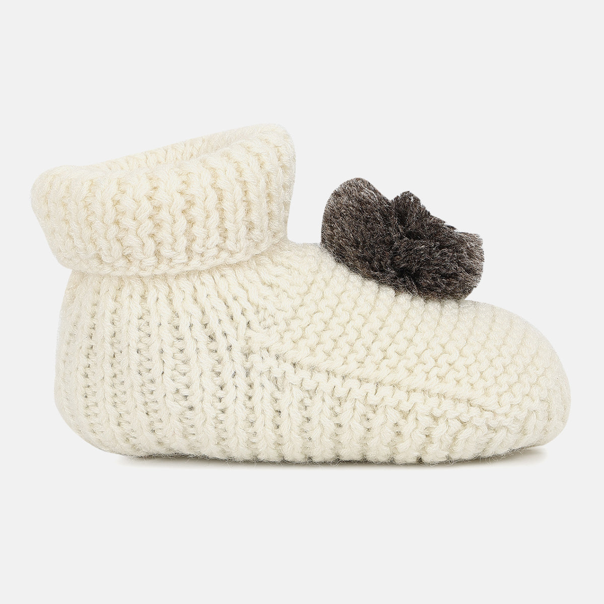 Unisex Knitted Booties with Pom-Pom Detail – Cream