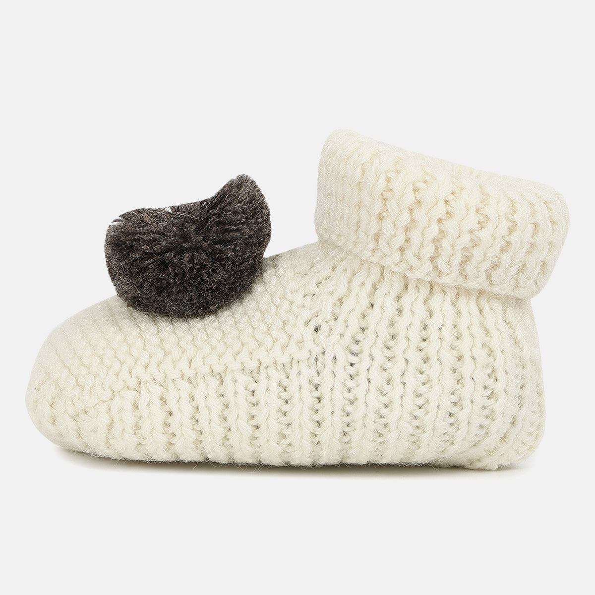 Unisex Knitted Booties with Pom-Pom Detail – Cream