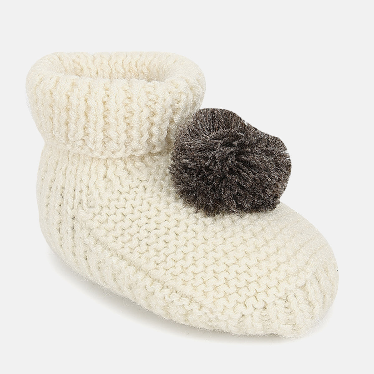 Unisex Knitted Booties with Pom-Pom Detail – Cream