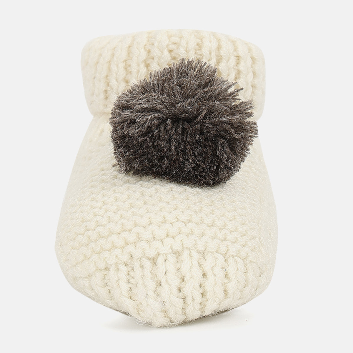 Unisex Knitted Booties with Pom-Pom Detail – Cream