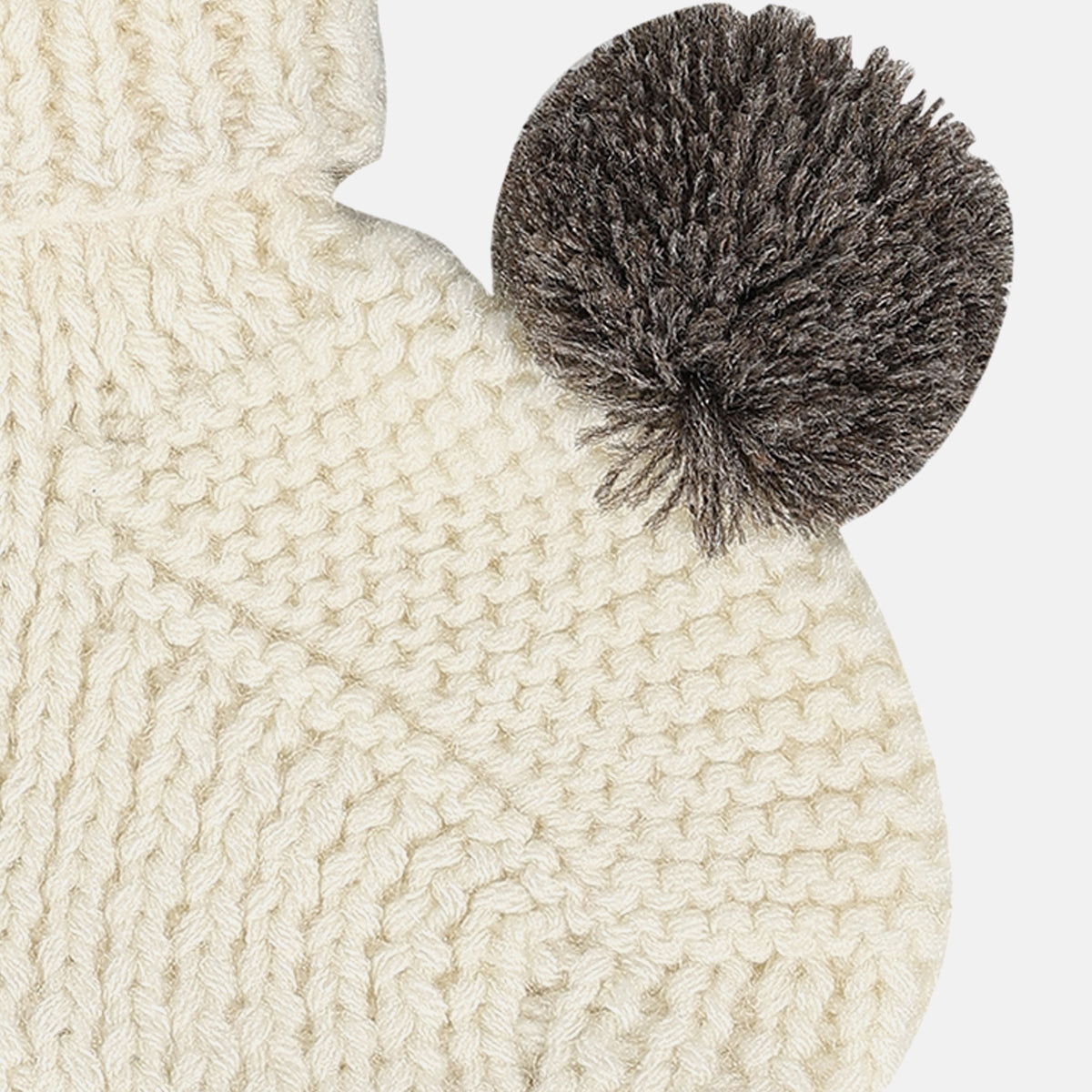 Unisex Knitted Booties with Pom-Pom Detail – Cream