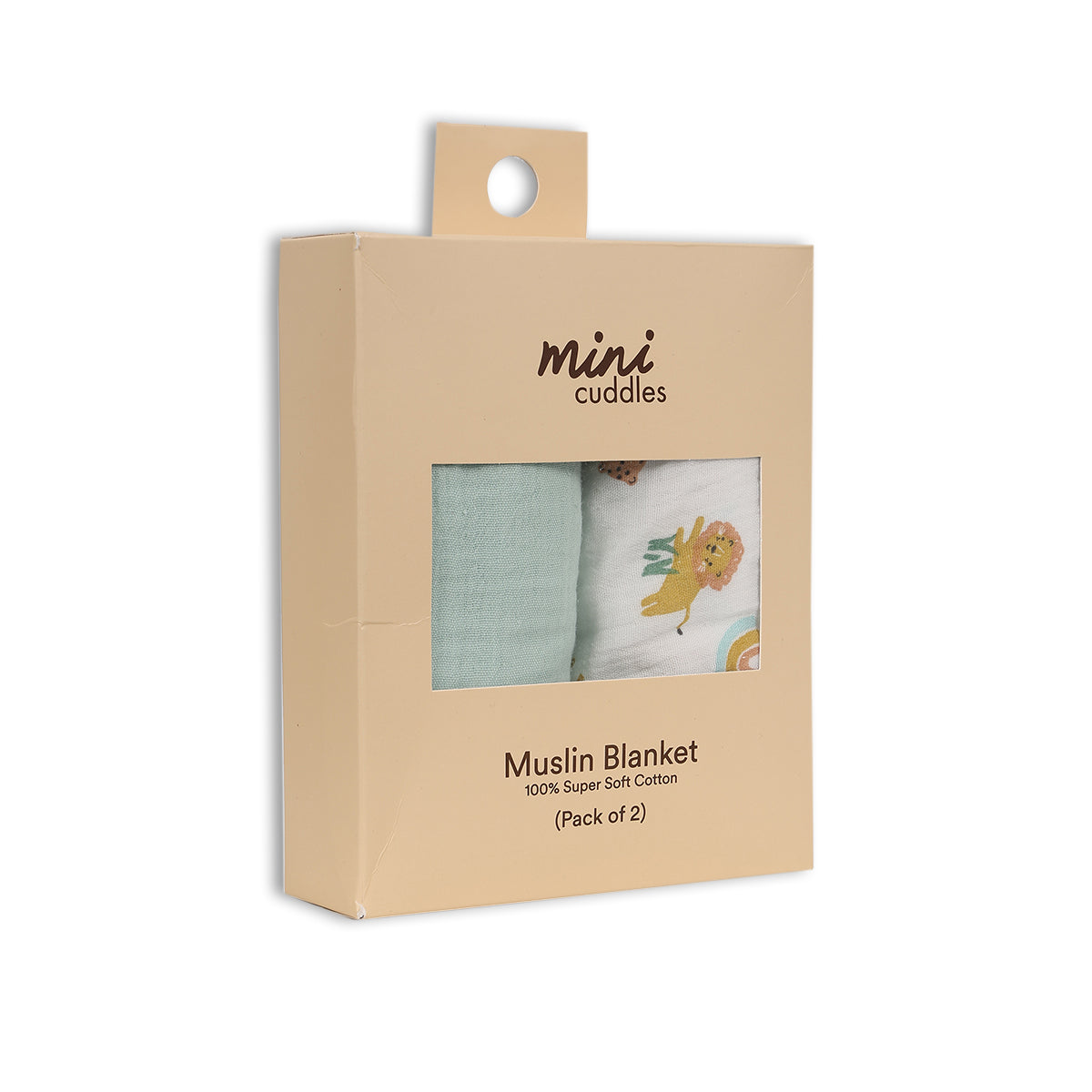 Baby Unisex Pack of 2 Solid & Animal Printed Muslins, Multicolour