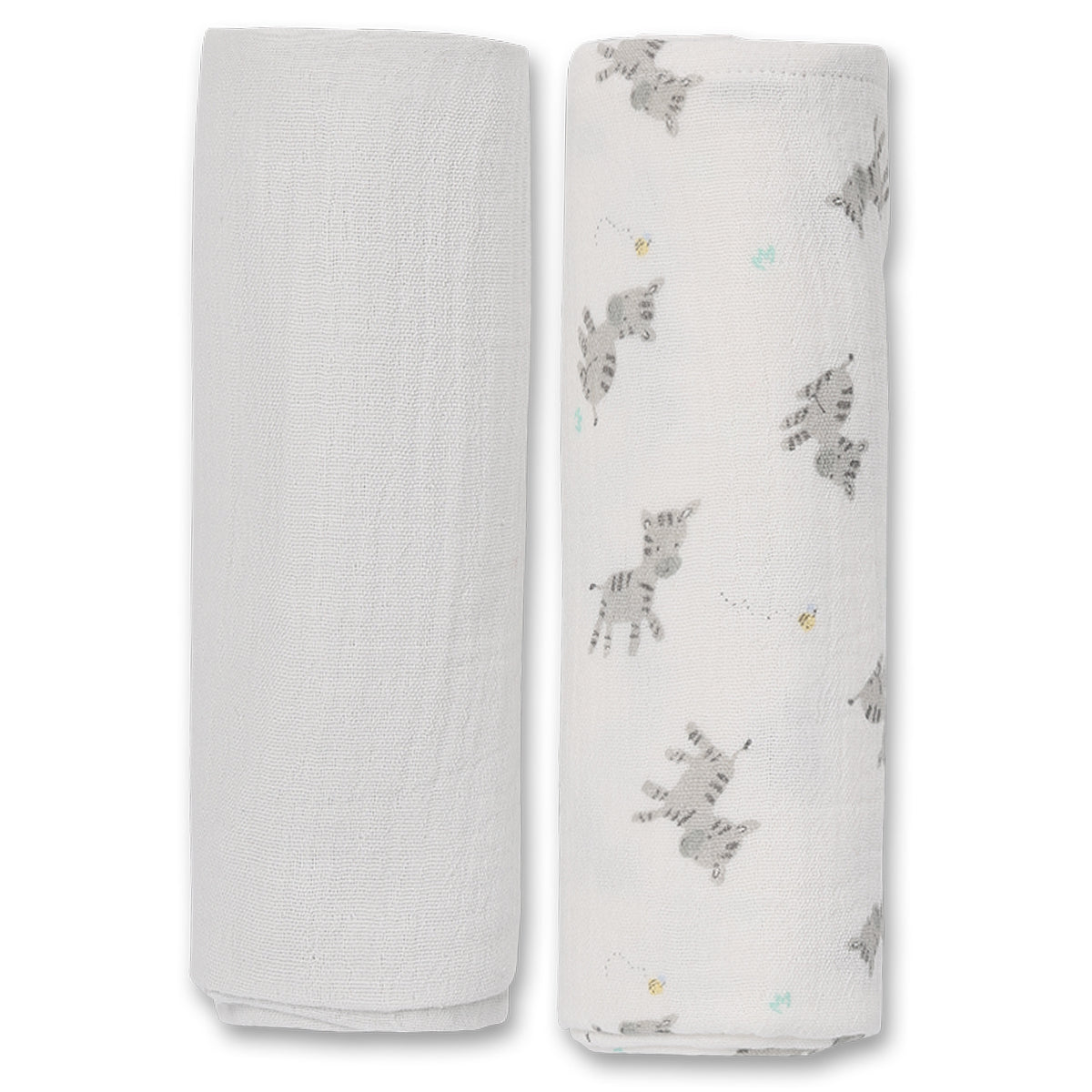 Baby Unisex Pack of 2 Solid & Zebra Printed Muslins, Multicolour