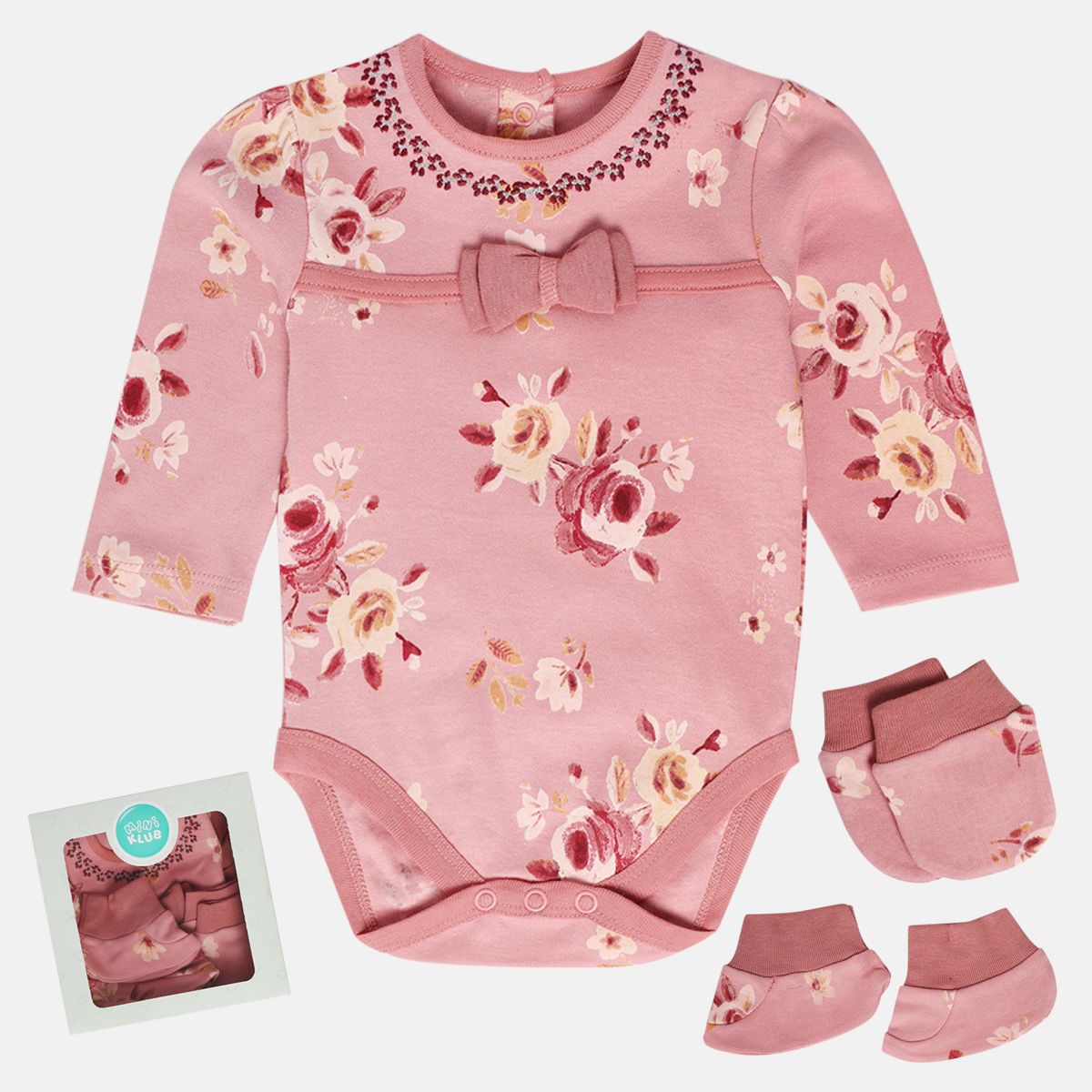 Girls Gift Set Bodysuit, Mittens & Booties