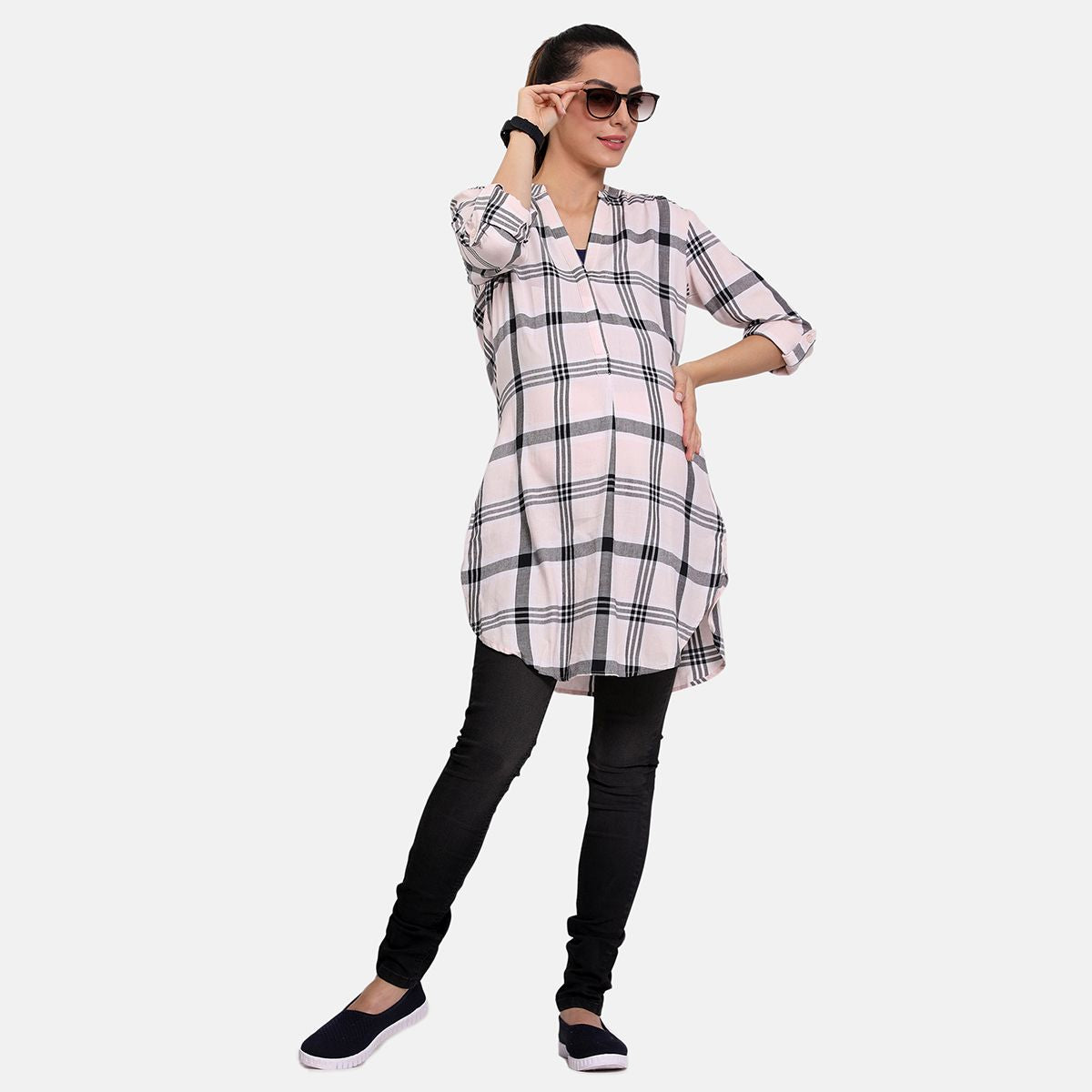 Multi Vee Neck 3/4 Sleeve Nursing Woven Top