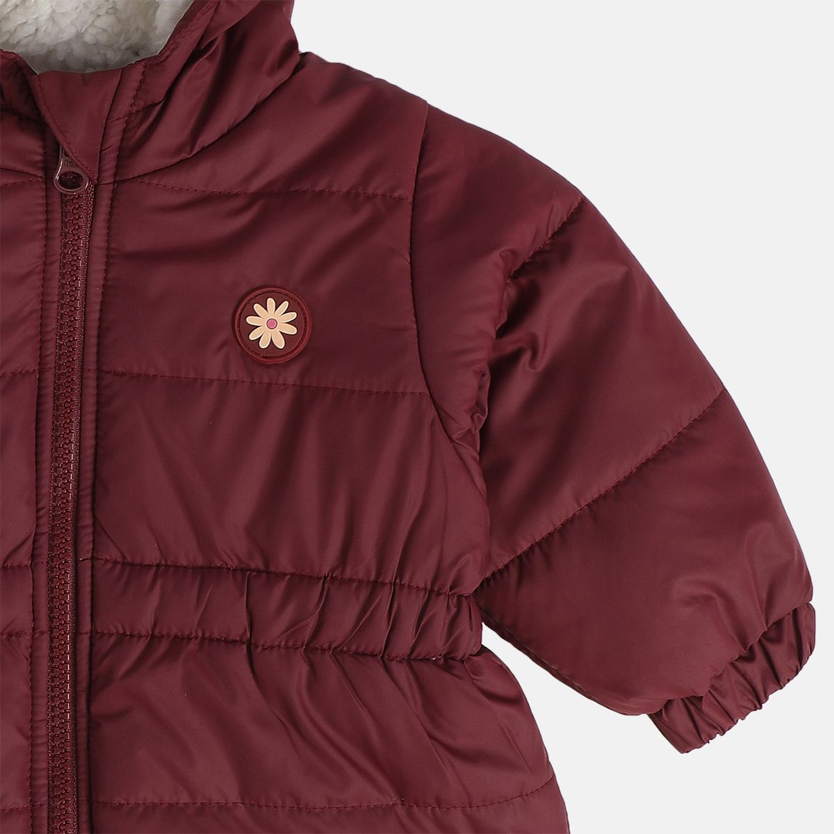 Girls Cotton Full Sleeves Solid Jacket - Burgundy