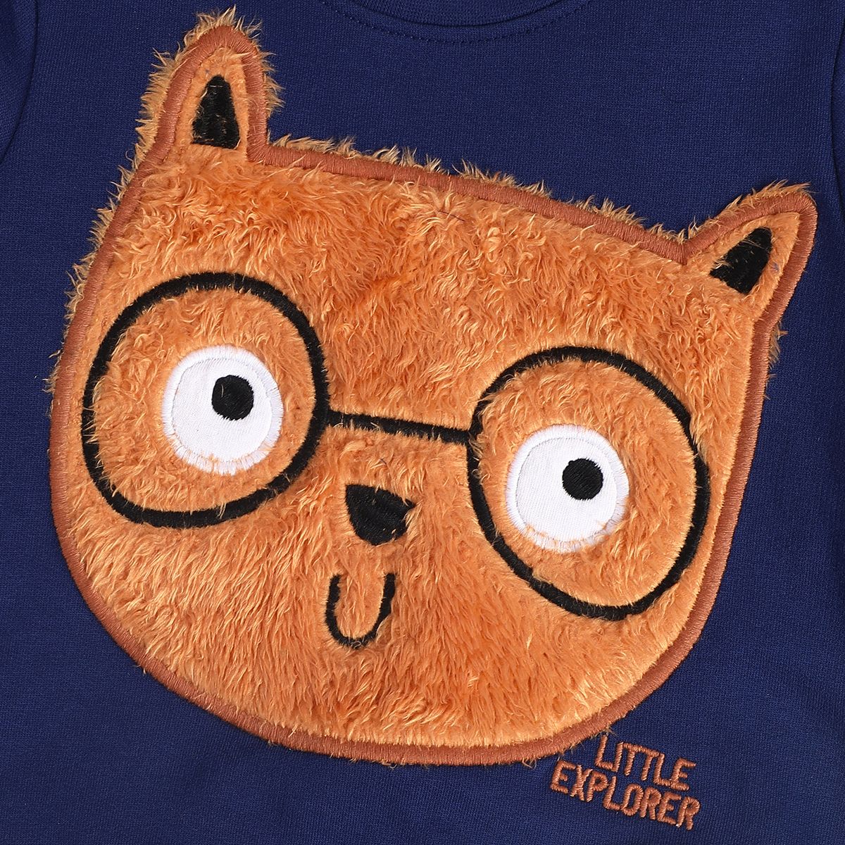 Boys Cotton Full Sleeves Animal Embroidered Sweatshirt - Navy Blue