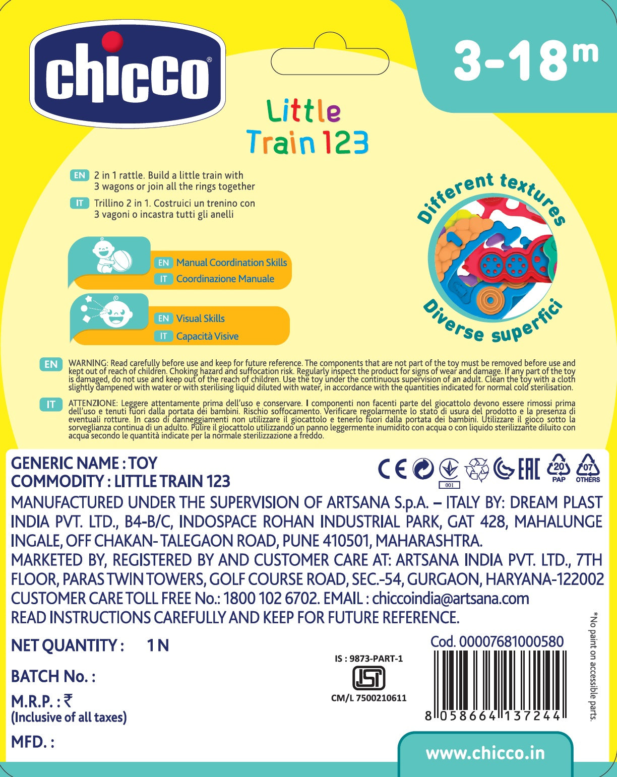 Chicco Toy Bs Rattle Train 123 India