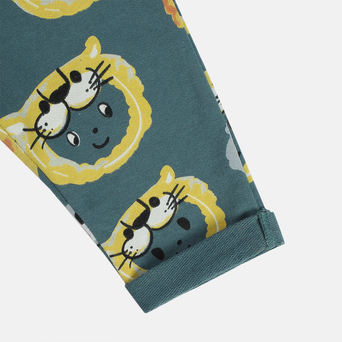 Boys Cotton Animal Printed Knit Bottom - Grey